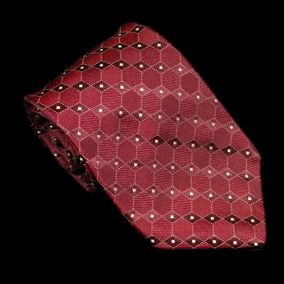 Ike Behar Burgundy White Geometric 100% Silk Men's Designer Tie - Picture 2 of 5